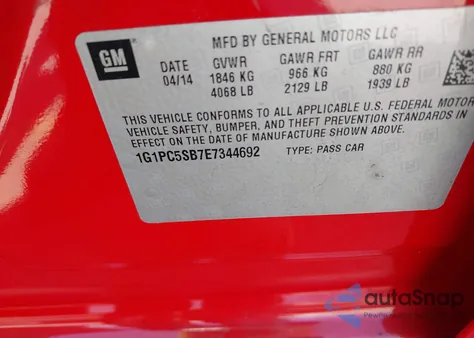 2014 Chevrolet Cruze 1Lt Auto from USA, damaged, VIN 1G1PC5SB7E7344692